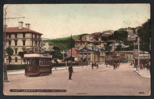 WELLINGTON Lambton Quay Tram. Coloured Postcard. H J Hunter. - 47715 - Postmark